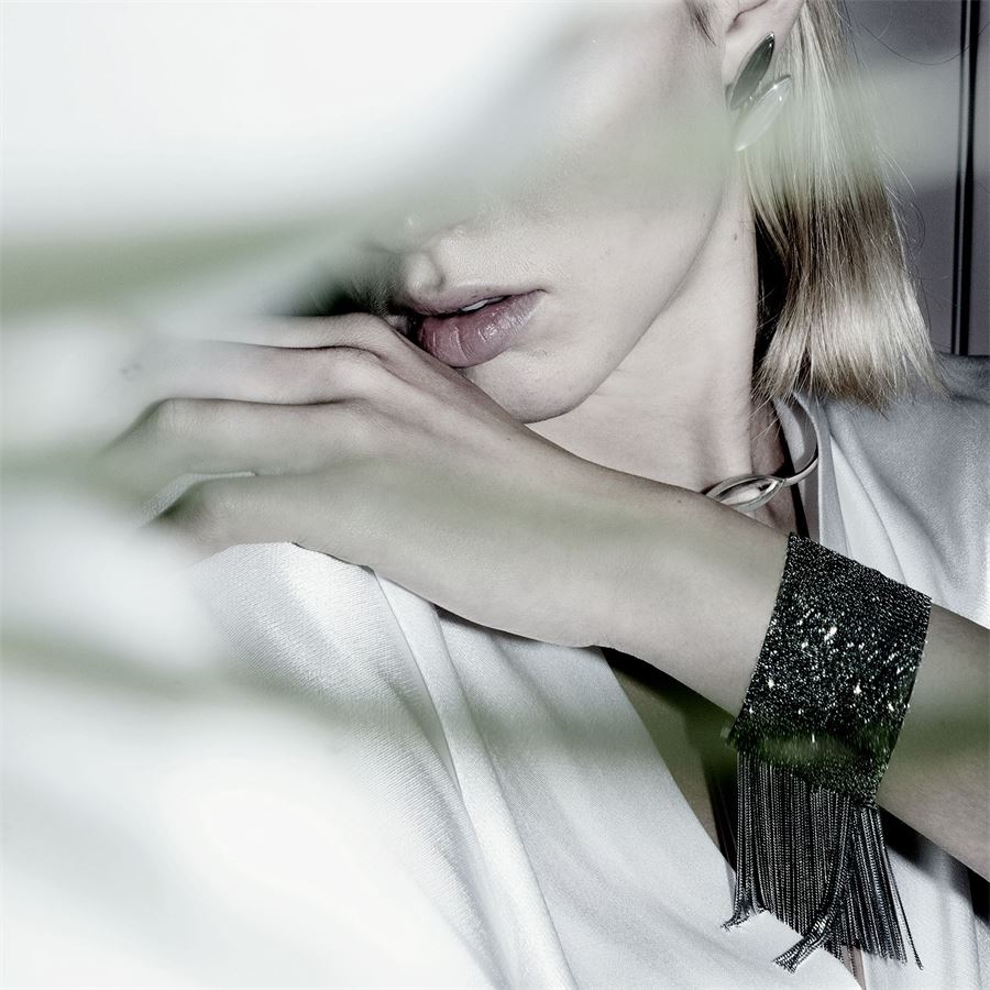 Silver knit bracelet with fringes SCIARPE | BR 4CMAGN